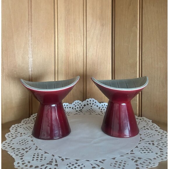 Vintage Swedish Carl Harry Stalhane Rorstrand Burgundy Ceramic Mid Century Pair - Picture 1 of 6